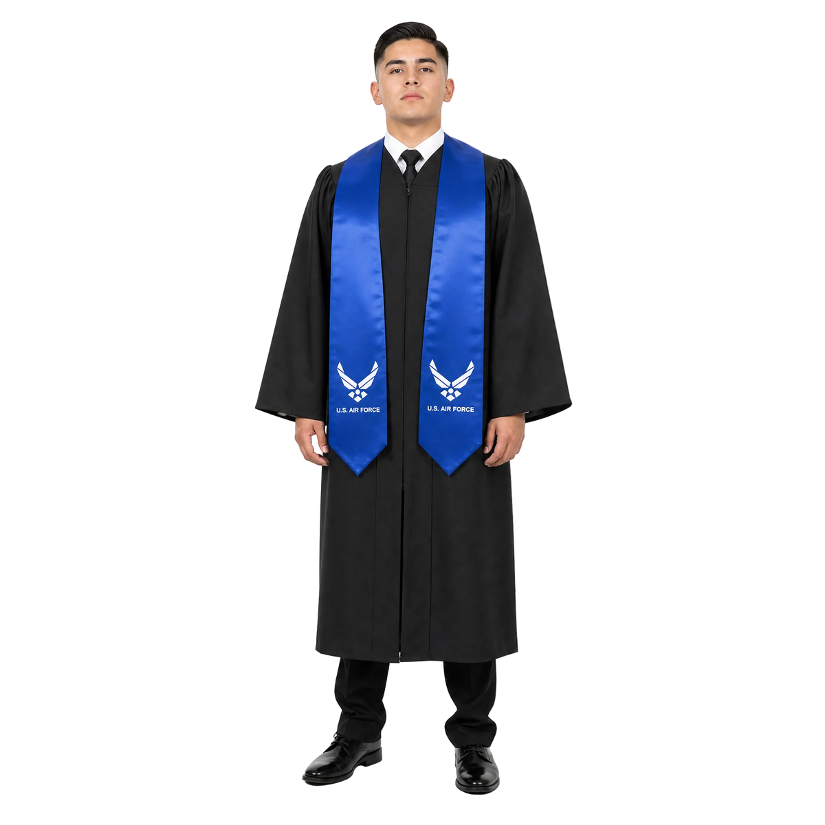U.S. Air Force graduation stole with embroidered patch on royal blue satin for military honor recognition