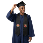 U.S. Marine Corps graduation stole with embroidered patch on black satin for military honor recognition
