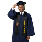 U.S. Marine Corps Veteran graduation stole with printed patch on black satin for military honor recognition