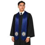 U.S. Navy graduation stole in navy satin with embroidered Navy patch for military honor recognition