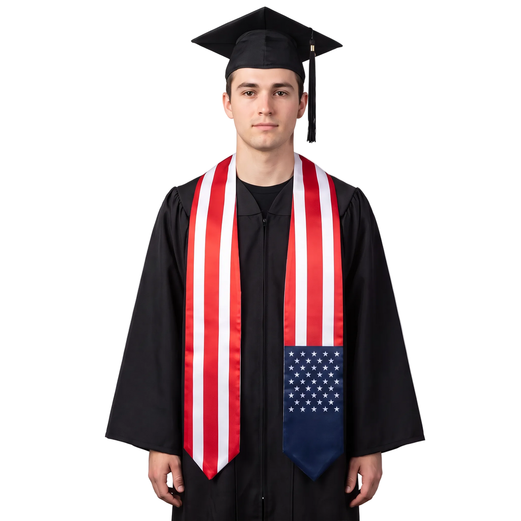 USA graduation stole featuring the American flag, perfect for graduation ceremonies and cultural celebrations.