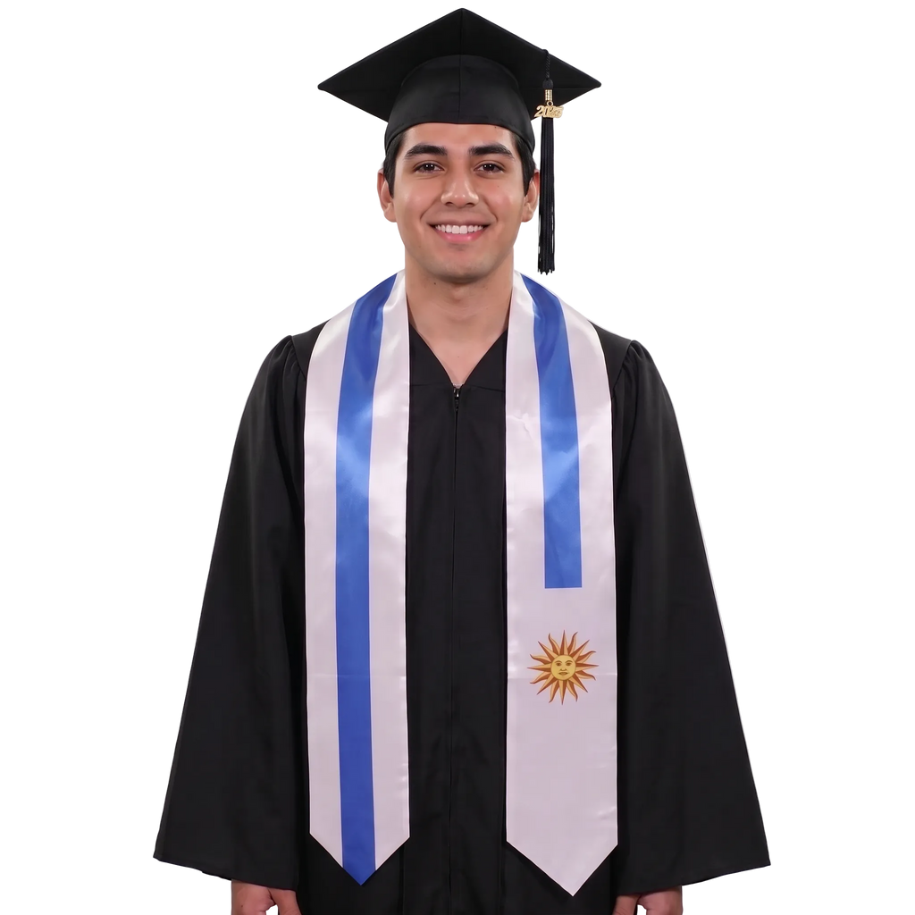Uruguay graduation stole featuring a Uruguayan flag sash, perfect for graduation ceremonies and cultural celebrations.⠋