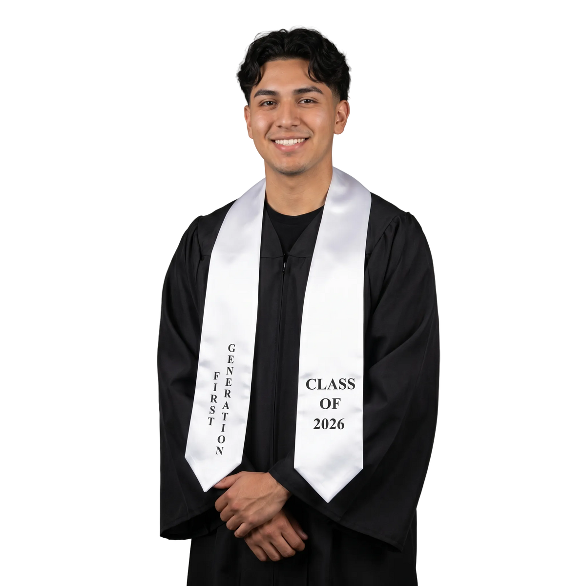 White First Generation 2026 Graduation Stole - satin sash for first-gen college graduation ceremony