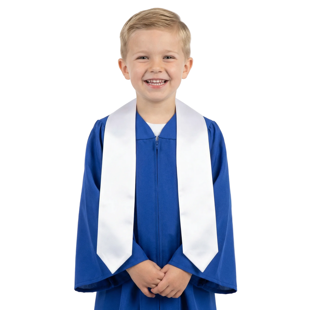 White Preschool Kindergarten Graduation Stole - satin sash for early childhood graduation ceremony