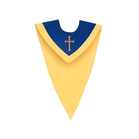 Royal Blue/Gold V-Neck Choir Stole with Cross - Stoles.com