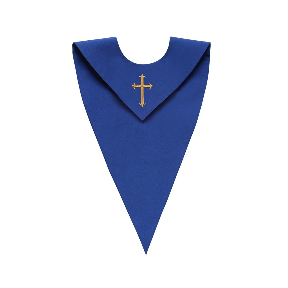 Royal Blue V-Neck Choir Stole with Cross - Stoles.com