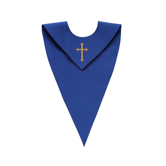 Royal Blue V-Neck Choir Stole with Cross - Stoles.com