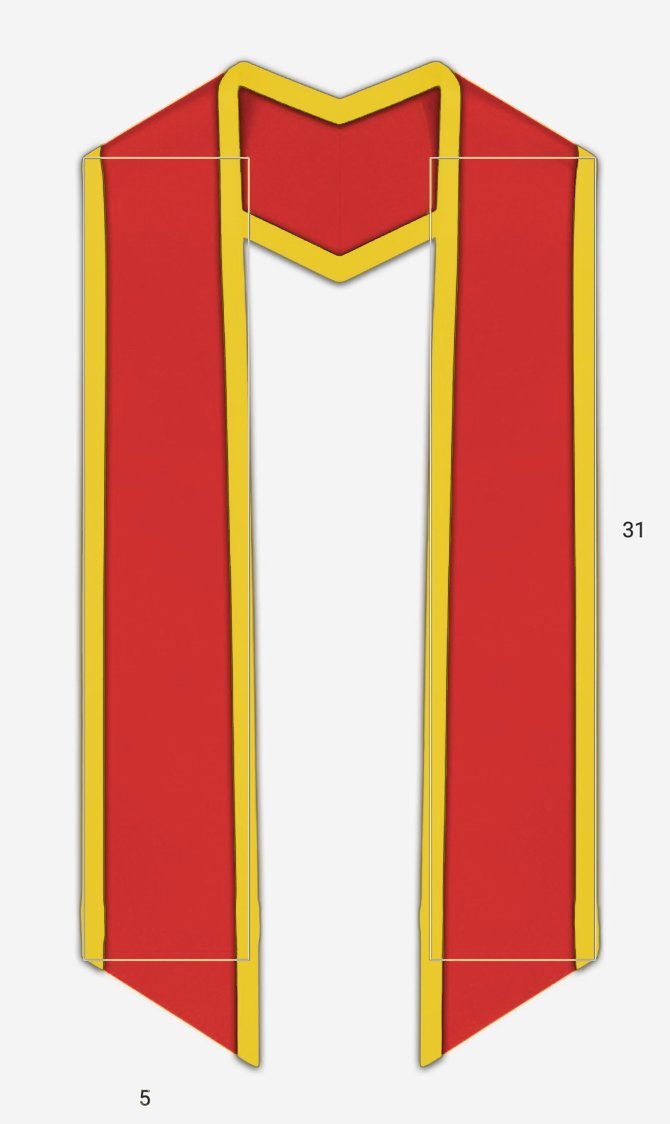 Plain Graduation Stole Slanted End With Gold Trim - 72" Long - Stoles.com