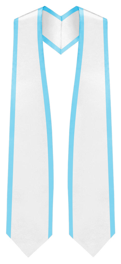 White Graduation Stole Pointed End With Trim - 60" Long - Stoles.com