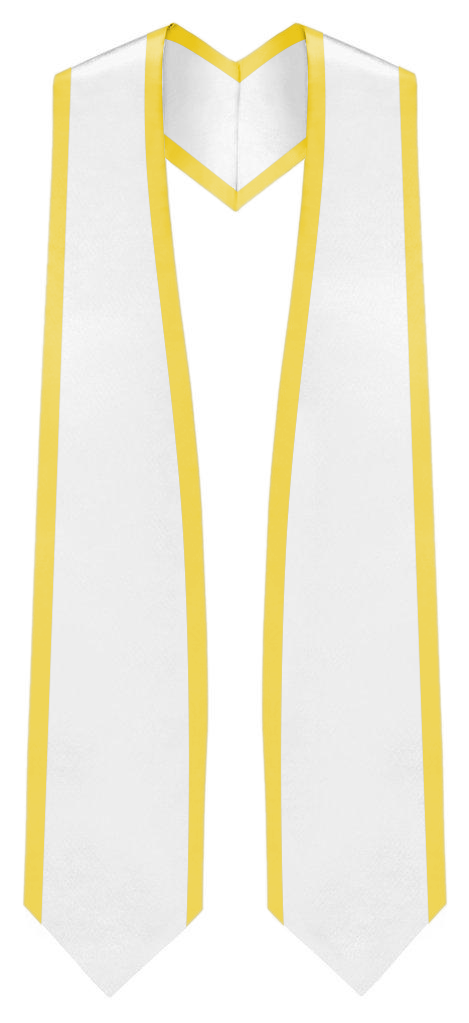 White Graduation Stole Pointed End With Trim - 72" Long - Stoles.com
