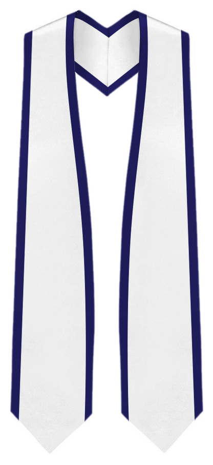 White Graduation Stole Pointed End With Trim - 72" Long - Stoles.com