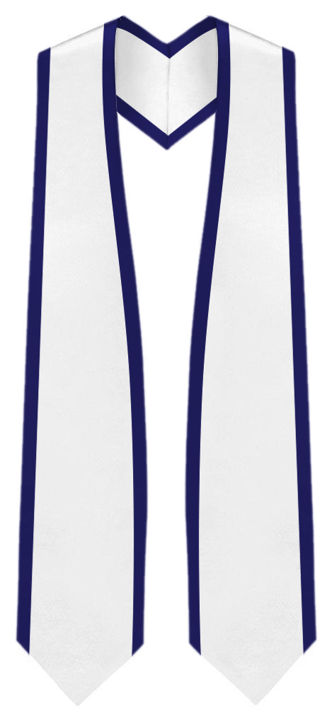 White Graduation Stole Pointed End With Trim - 60" Long - Stoles.com